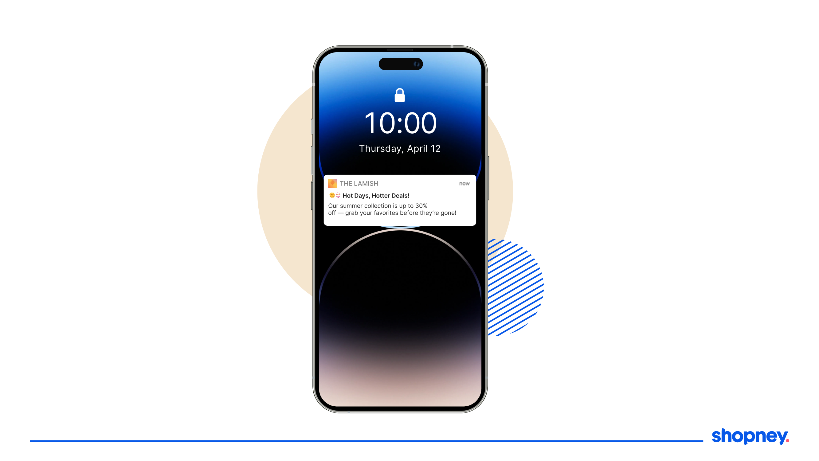 mobile screen showcasing a push notification for a seasonal discount.