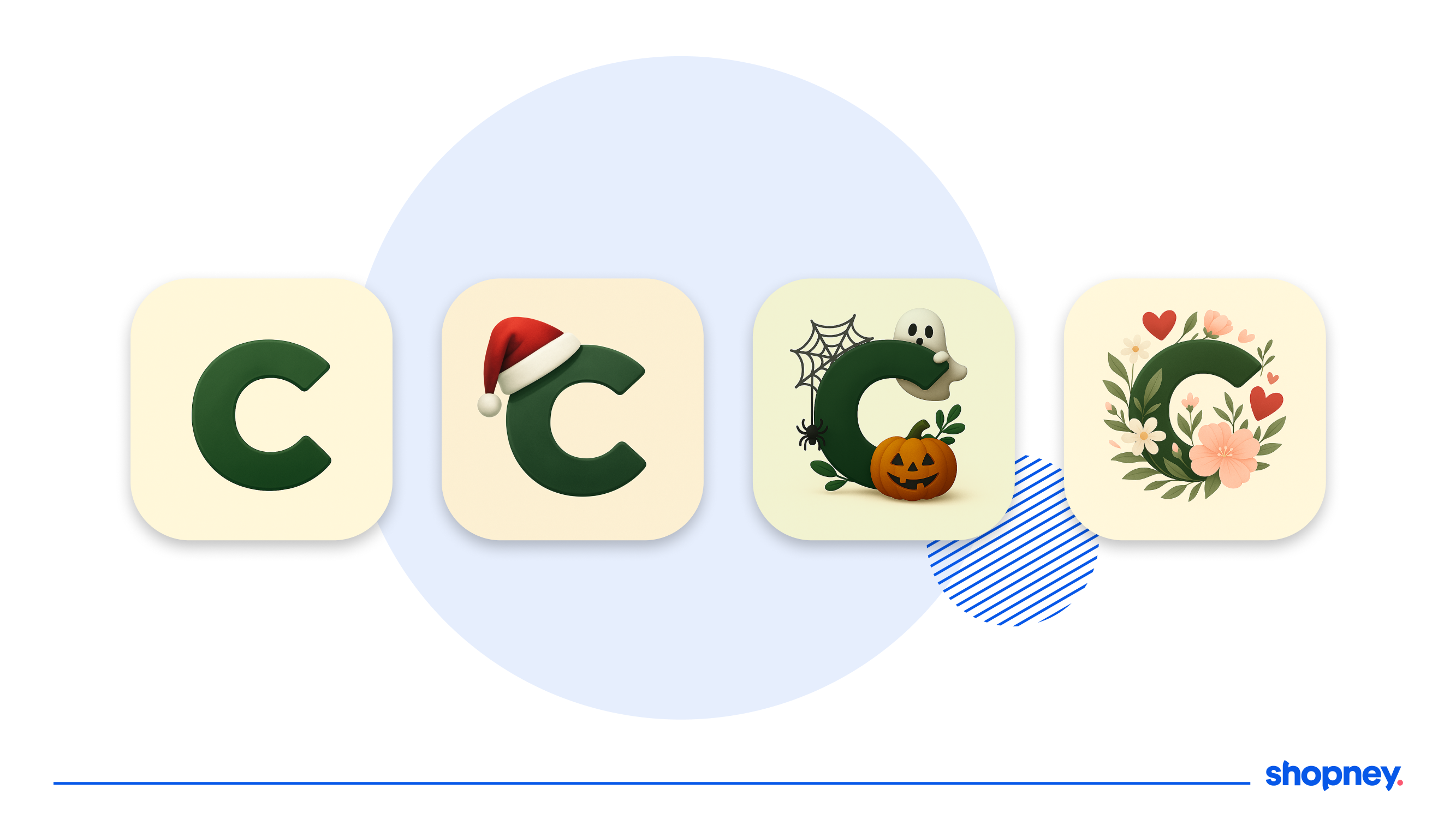 Seasonal-themed versions of an app logo for app store listing