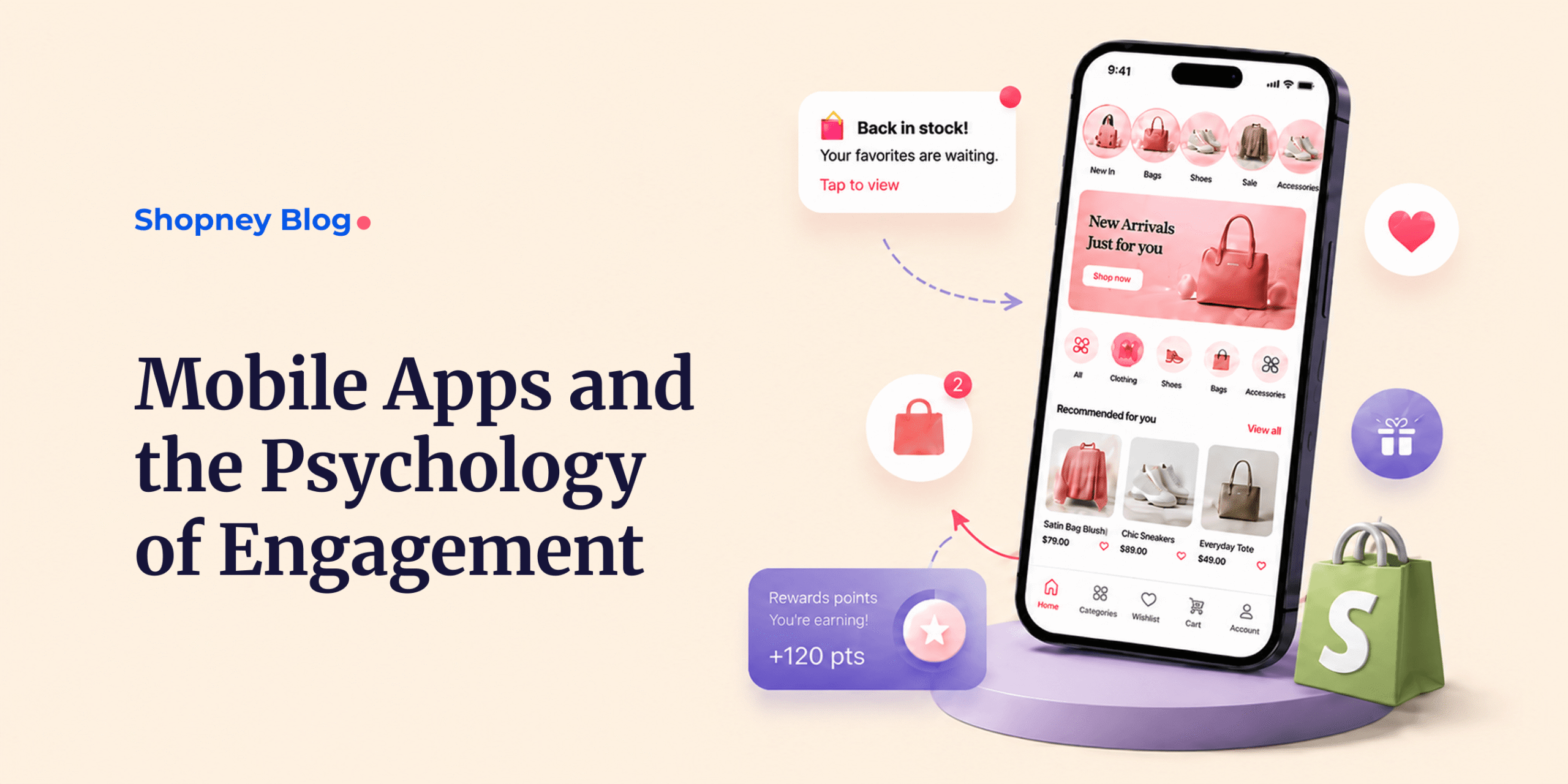 Mobile shopping app mockup on a soft yellowish gradient background.