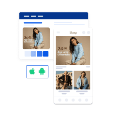 Mobile app and web layout showing fashion collection with app-only offer.