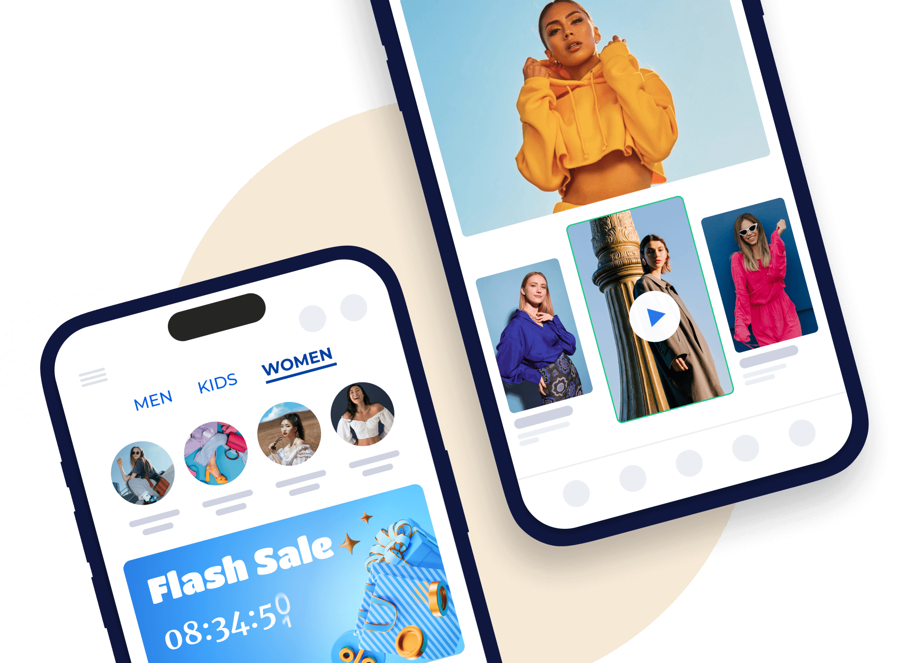 home page and product detail page examples of a shopney mobile app
