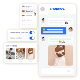 product detail page of a shopney mobile app and a happy customer