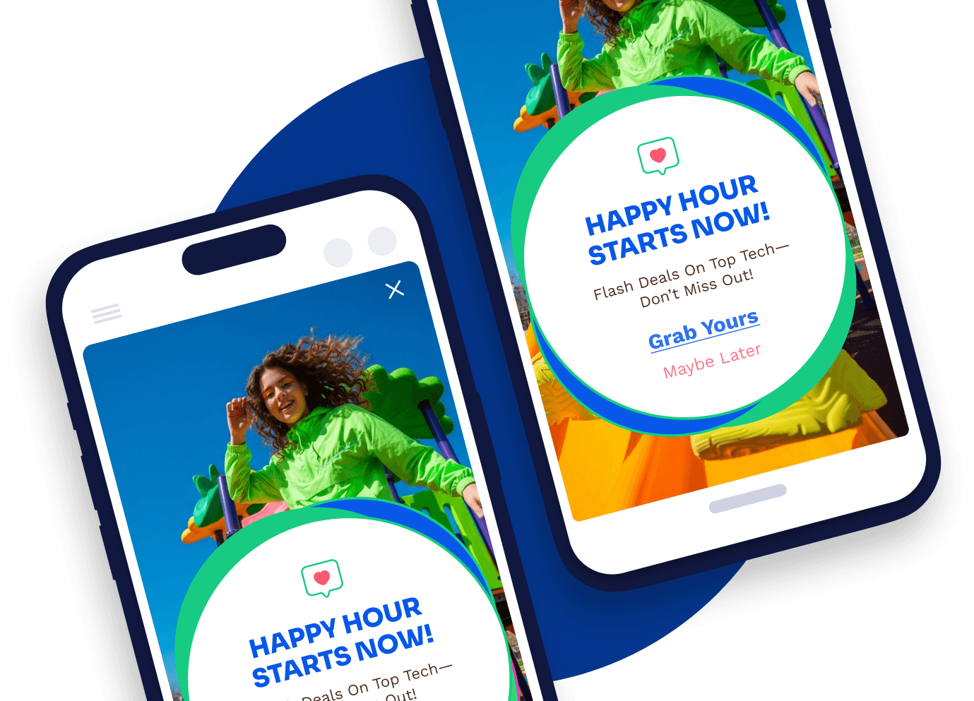 2 mobile app screens with in-app campaigns examples