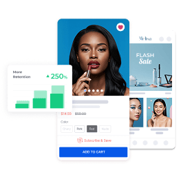 Example of a product page on a mobile app with conversion uplift and retention metrics.
