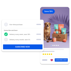 example of a Shopney mobile app PDP displaying dog food and subscription options