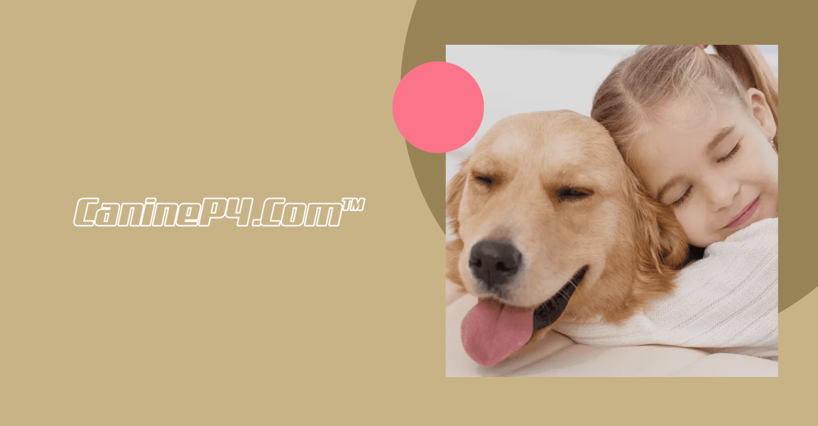 A golden retriever resting next to a smiling child, representing Canine P4, a Shopify pet care brand.