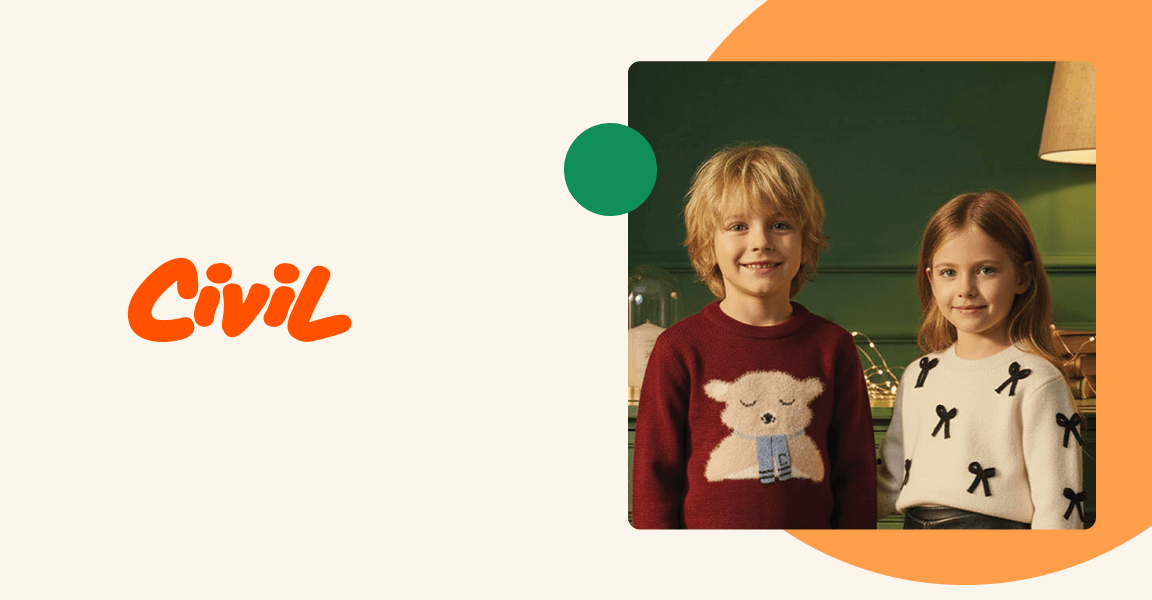 Two children side by side wearing colorful outfits, representing the Civil brand