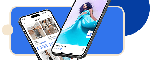 Two smartphones displaying a fashion shopping mobile app with product listings and 'Add to Cart' buttons.