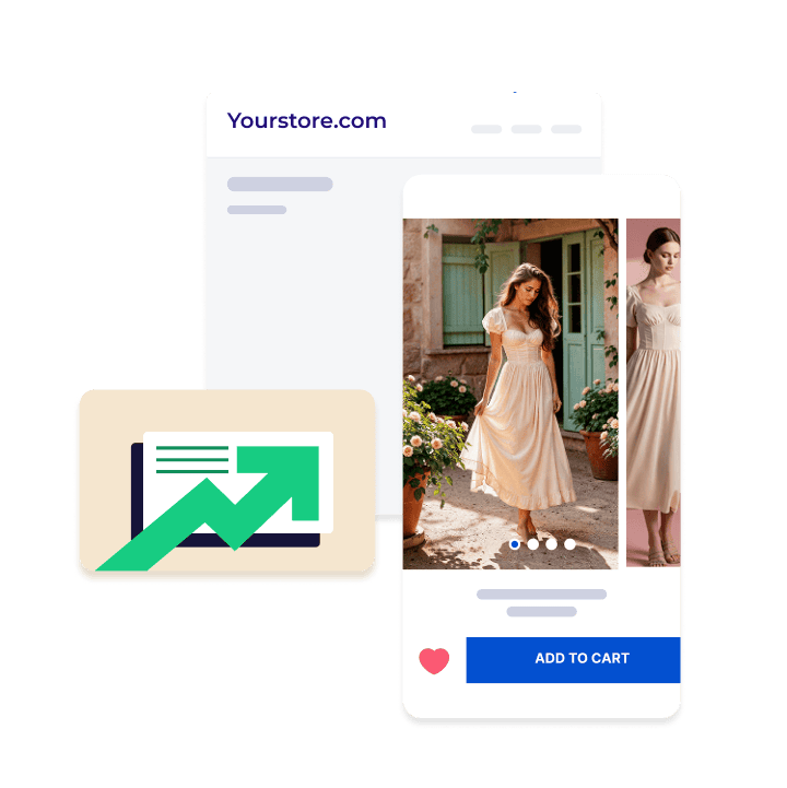 Mobile shopping interface with Add to Cart button and conversion graph