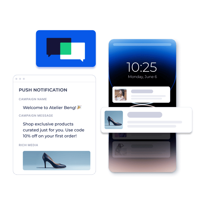 Mobile screen with push notifications and chat icon