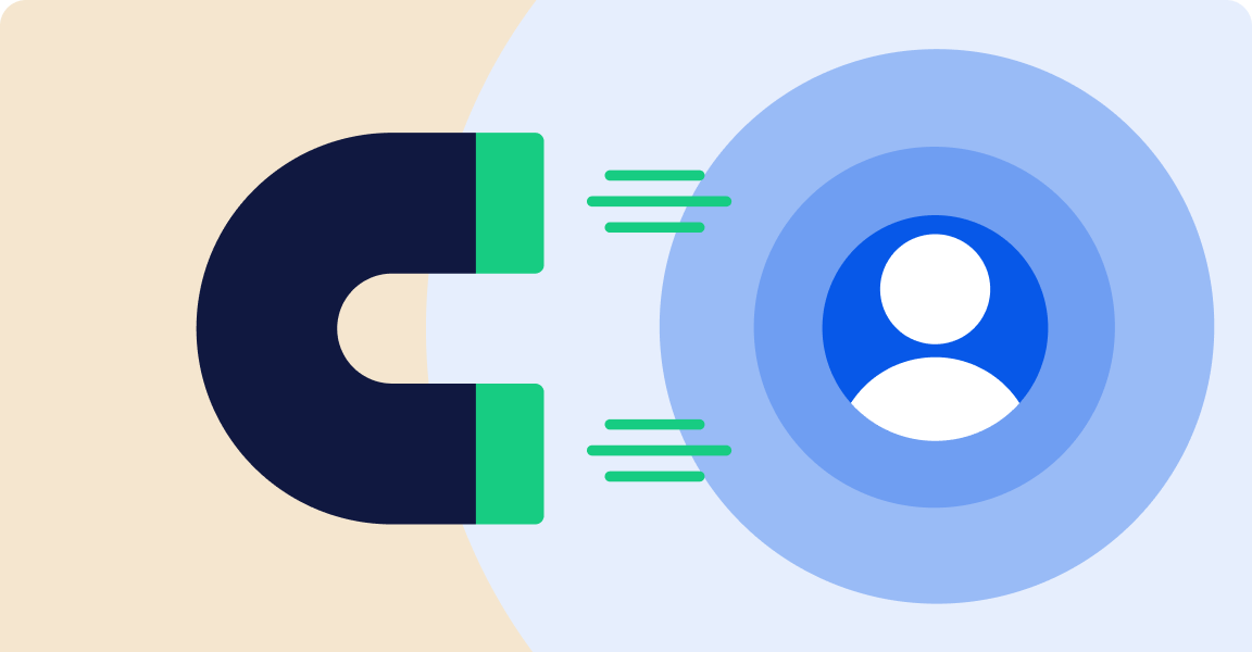 a magnet pulling man icon, representing retention