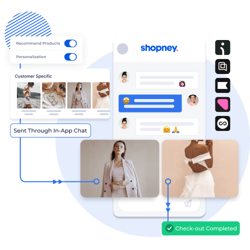 example of personalized product recommendations sent through Shopney in-app chat