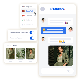 product detail page of a shopney mobile app and a happy customer