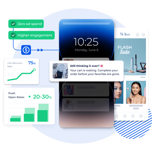 An example of an AI-powered push notification driving cart recovery through a mobile app with zero ad spend.