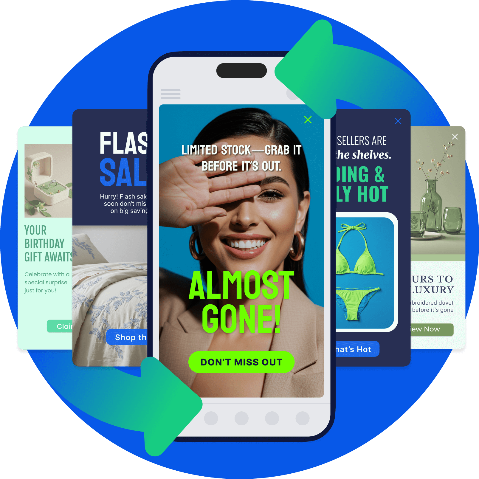 Mobile app campaigns examples with a limited stock and sales offers  