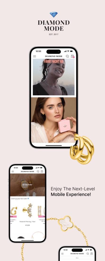 Diamond Mode mobile app built with Shopney