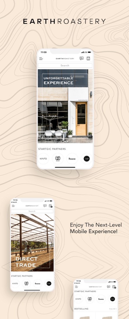 Earth Roastery mobile app built with Shopney