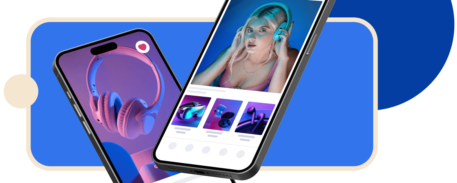 Two mobile app images that shows some clothes with a video player image
