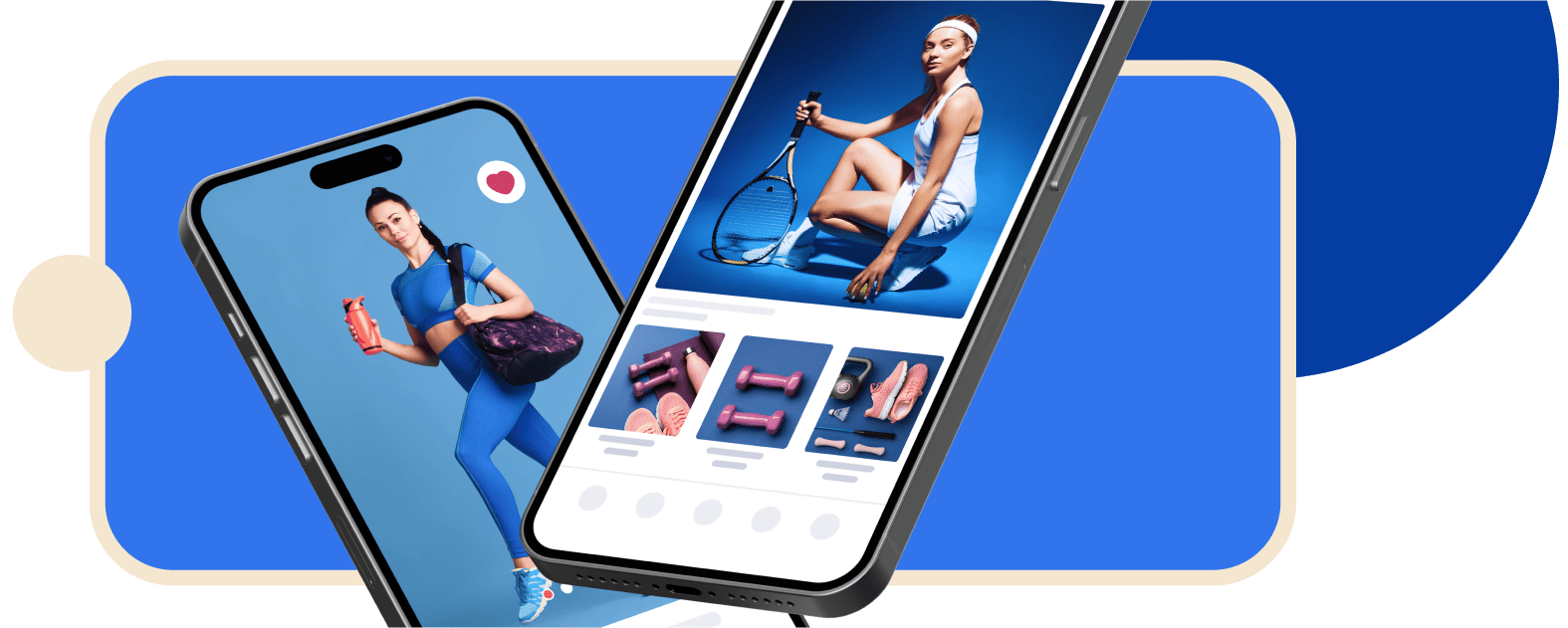 Two mobile app images that shows some clothes with a video player image