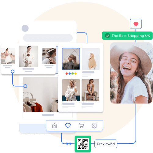 User interface of a Shopney mobile app and QR code representing App-Preview feature of Shopney