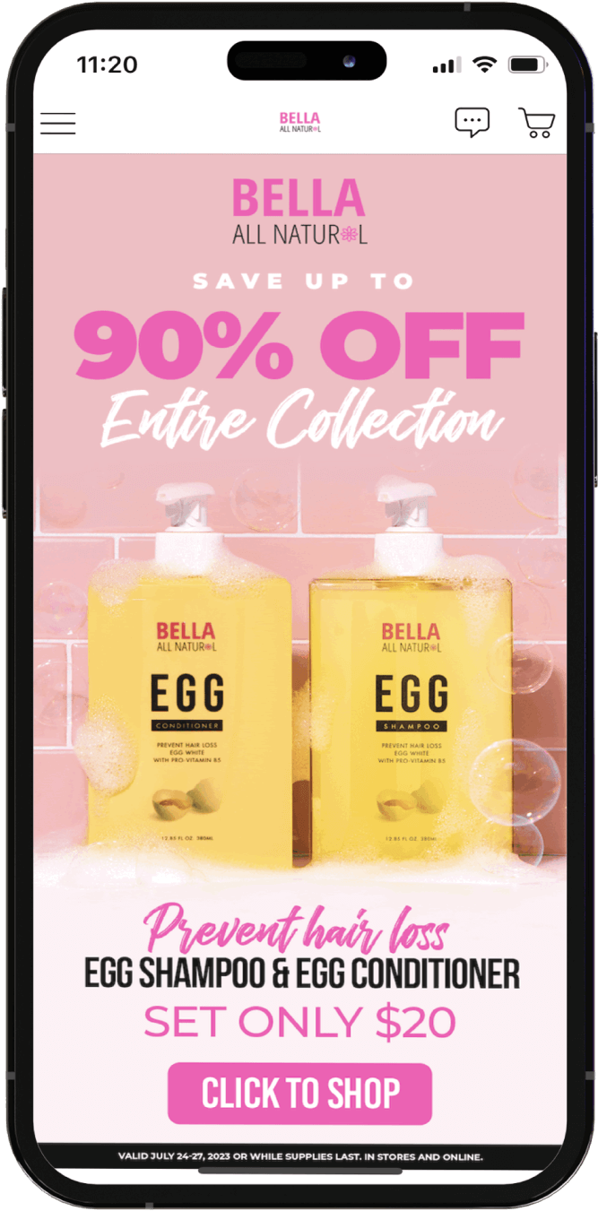 Mobile pages of Bella All Natural App