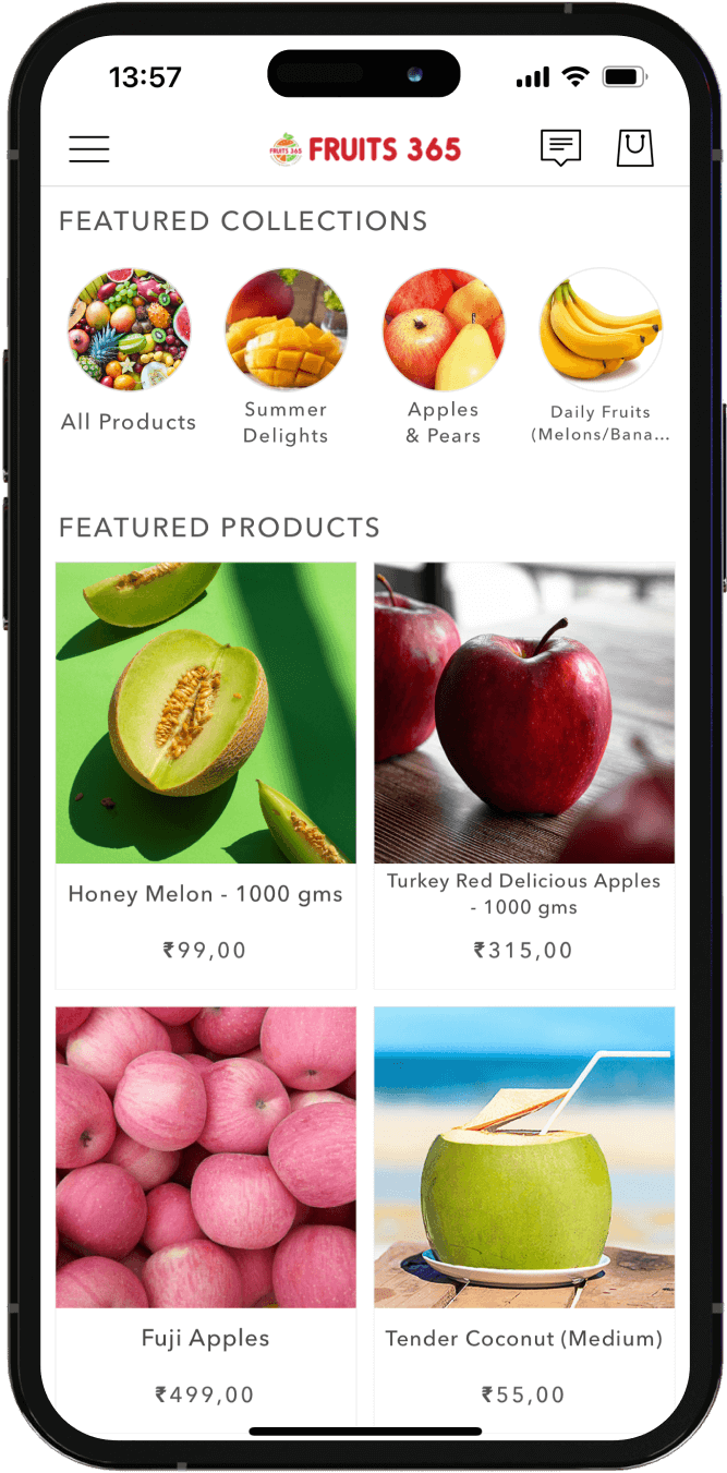 Mobile page of Fruits 365 App