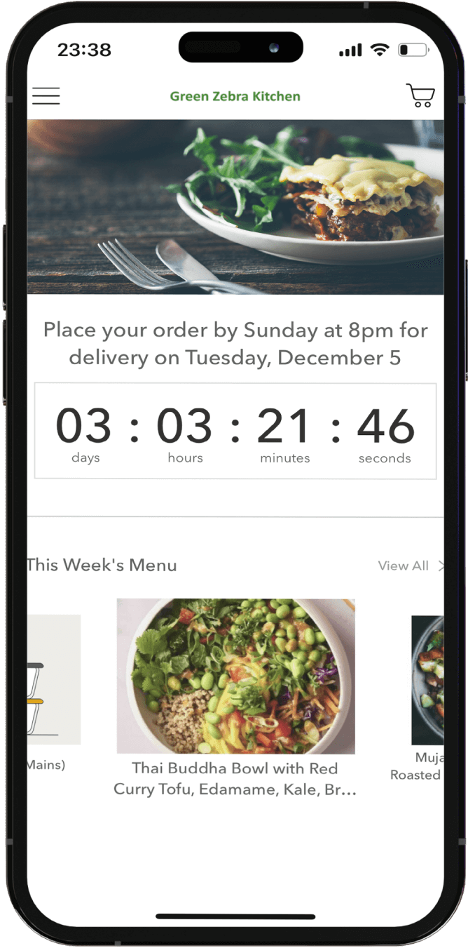 Mobile pages of Green Zebra Kitchen App