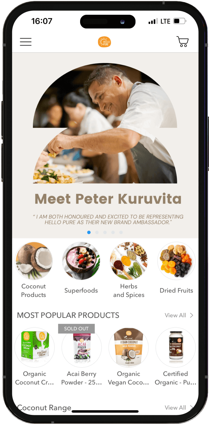 Mobile pages of Hello Pure App