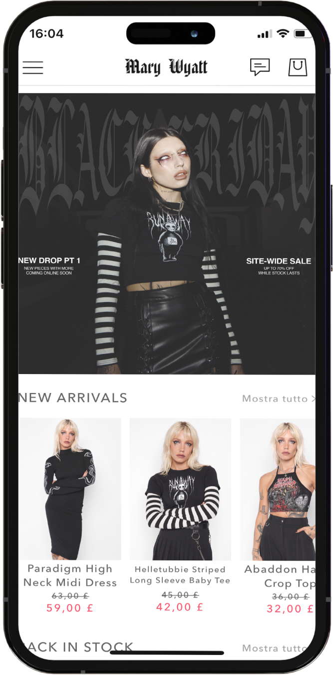 Mobile pages of Marywyatt App