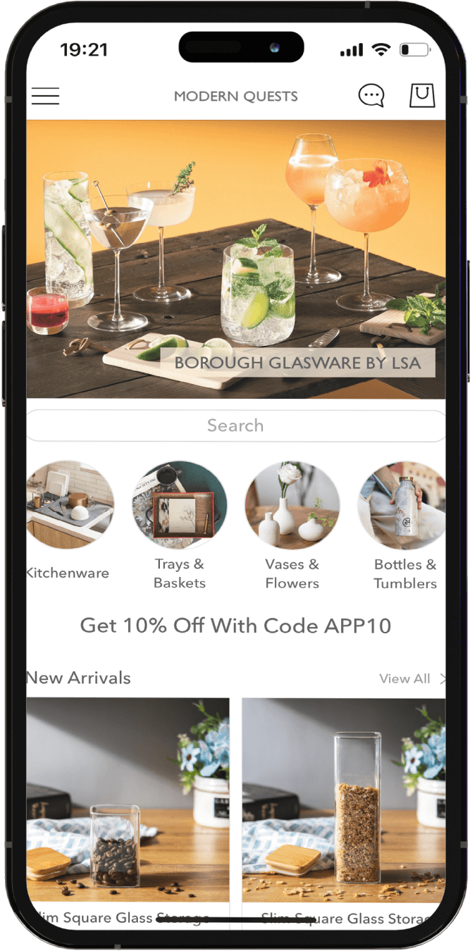Mobile App-Seiten von Modern Quests
