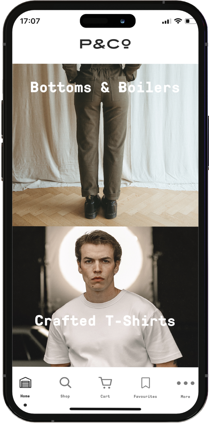 Mobile pages of P&Co App