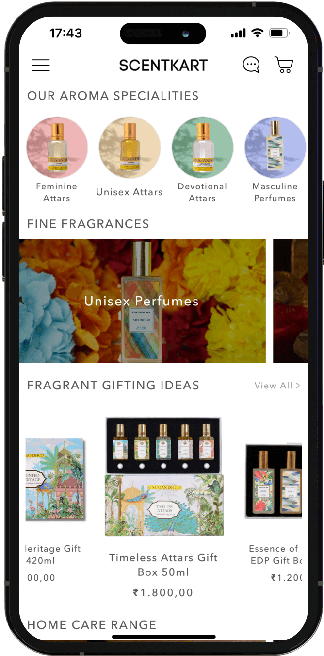 Mobile page of Scentkart App