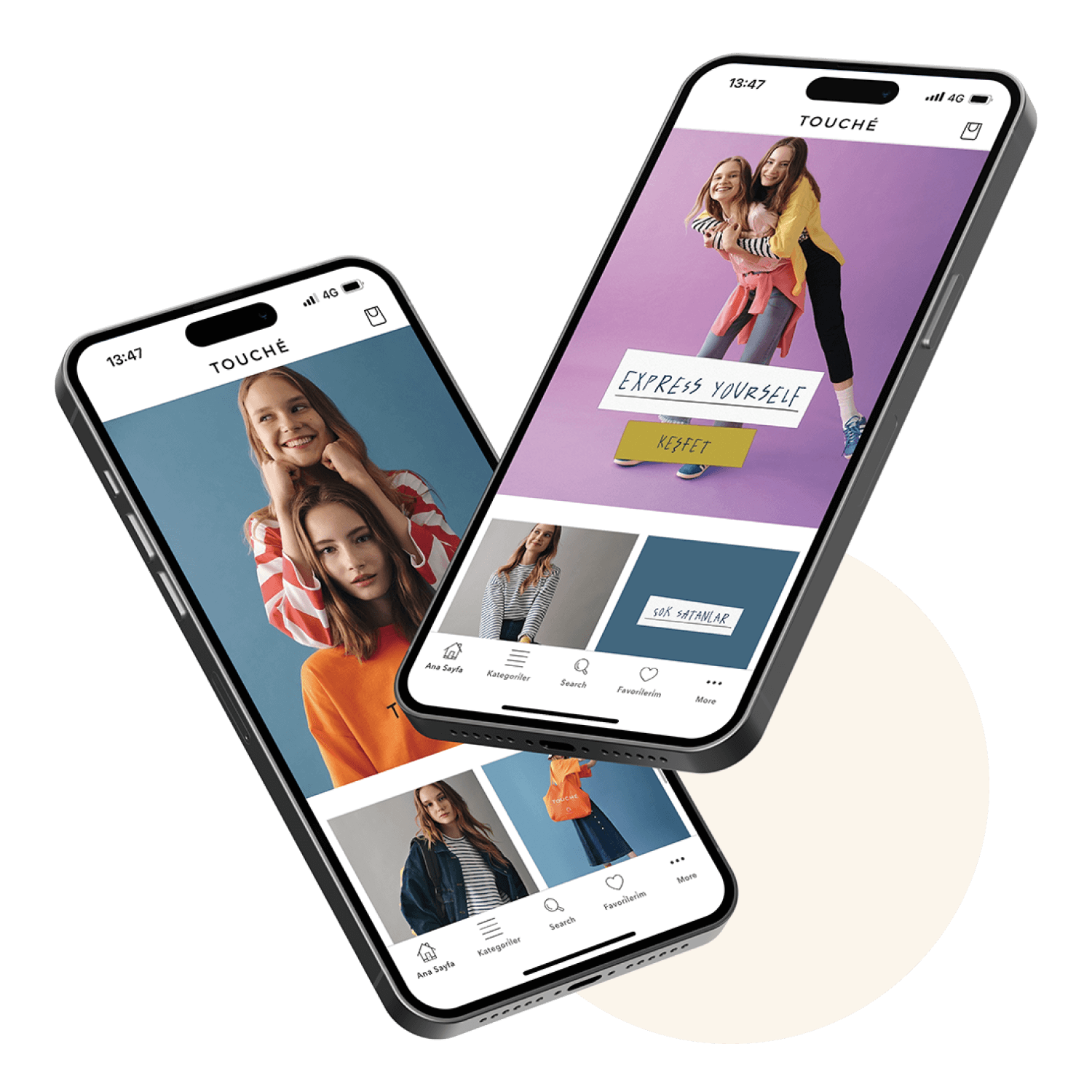 Mobile app pages of Touche Prive fashion brand