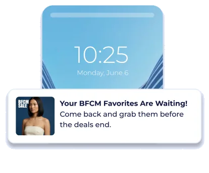 A BFCM push notification on a phone lock screen