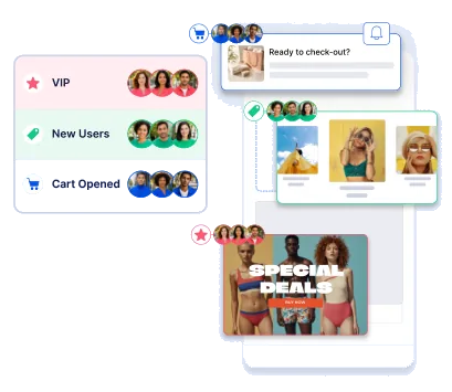 Customer segments such as VIP, new users and cart opened