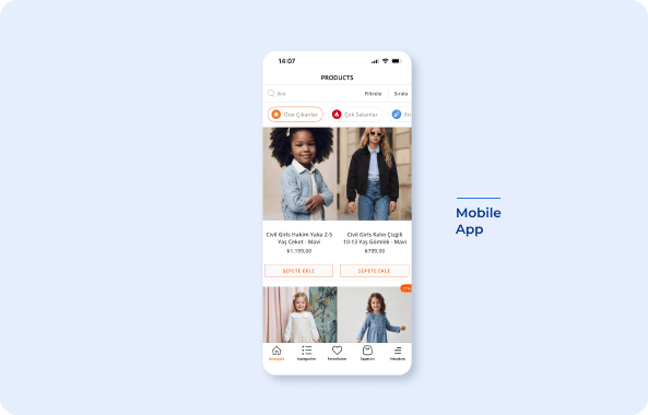 Civil mobile app product listing screen. Shows product discovery and category browsing.