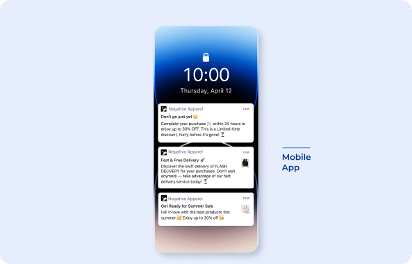 example of push notifications from Negative Apparel