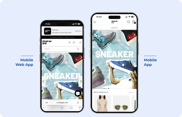 home page of Shopigo on Mobile app vs mobile web app