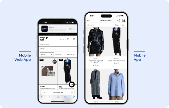 collection page of Shopigo on Mobile app vs mobile web app