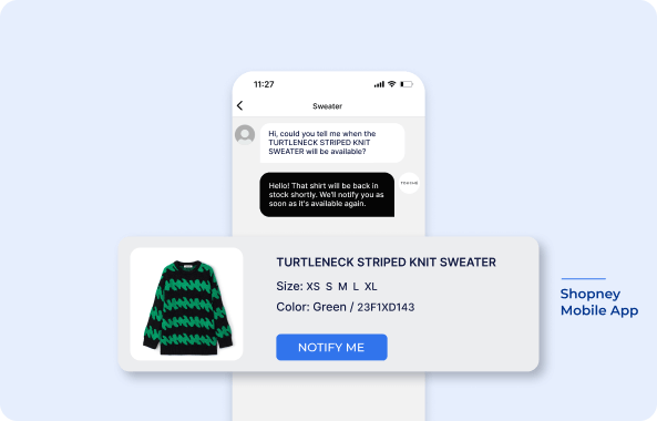in-app chat page of Touche on Shopney mobile app