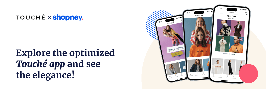Different mobile page layouts of Touche app