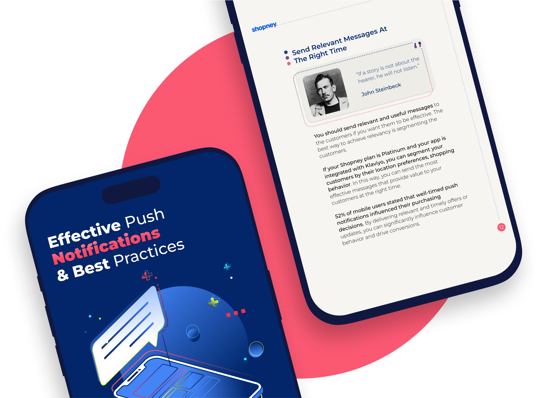 The ebook cover about best practices of effective push notifications for Shopify merchants with an illustration on it