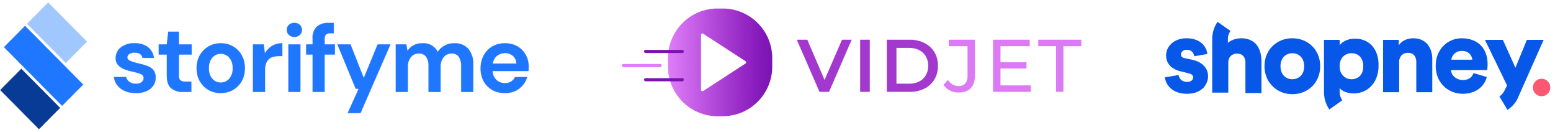 Logos of Storifyme, Vidjet and Shopney