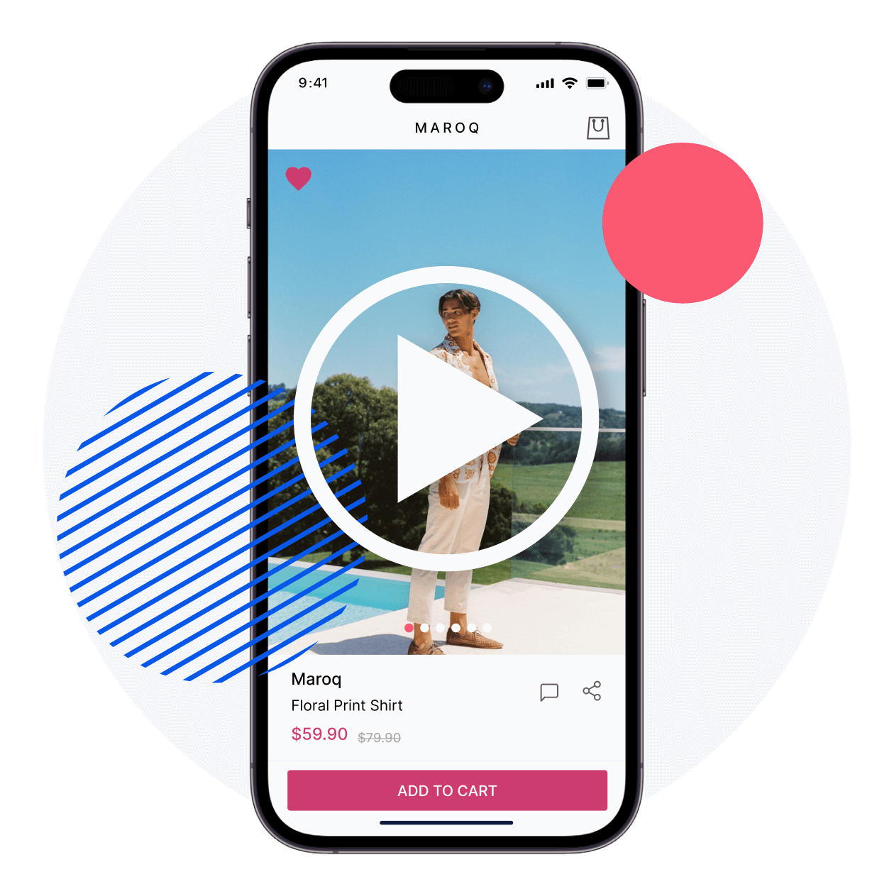 add to cart page of Maroq app with a video player icon on it