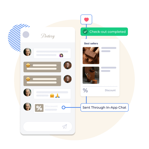 In-app chat showcasing best-seller recommendations and discounts to enhance customer engagement and drive post-checkout satisfaction.