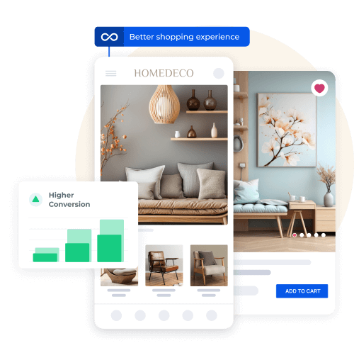 Home decor mobile app showcasing beautifully designed products with a focus on enhanced shopping experience, increased customer engagement, and higher conversion rates.