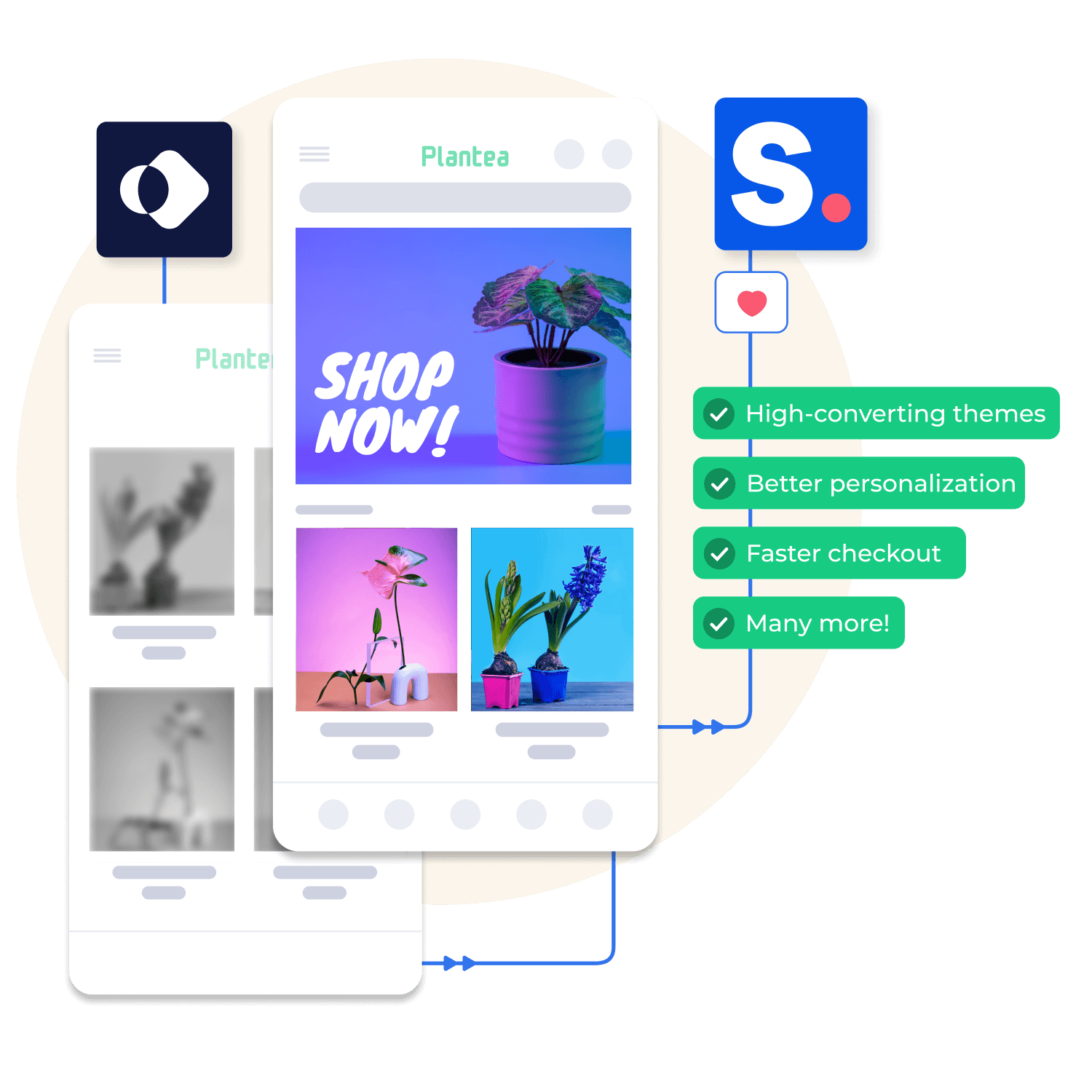 Different UI's of apps built with TAPCART and Shopney
