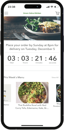 Mobile pages of Green Zebra Kitchen App