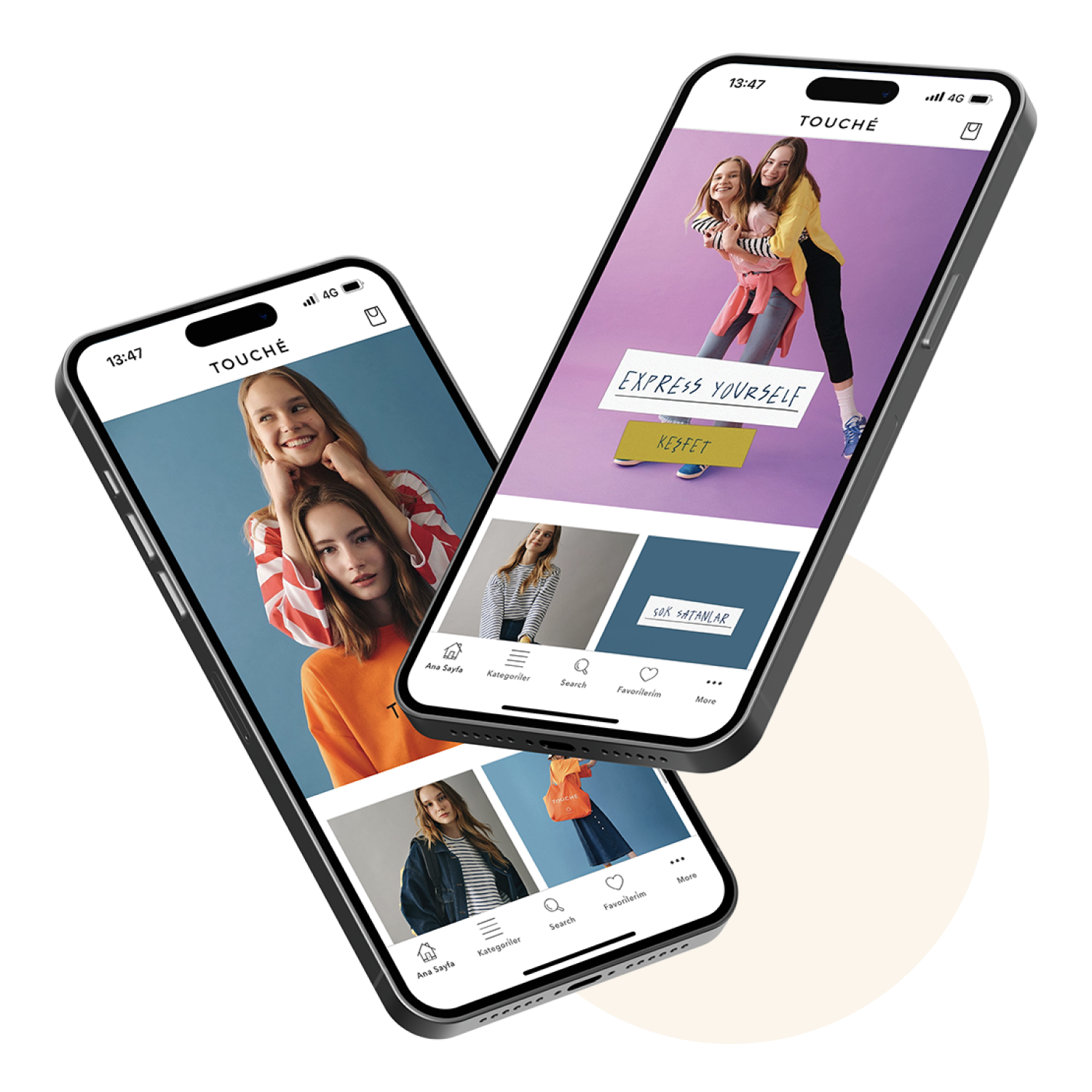 Mobile app pages of Touche Prive fashion brand