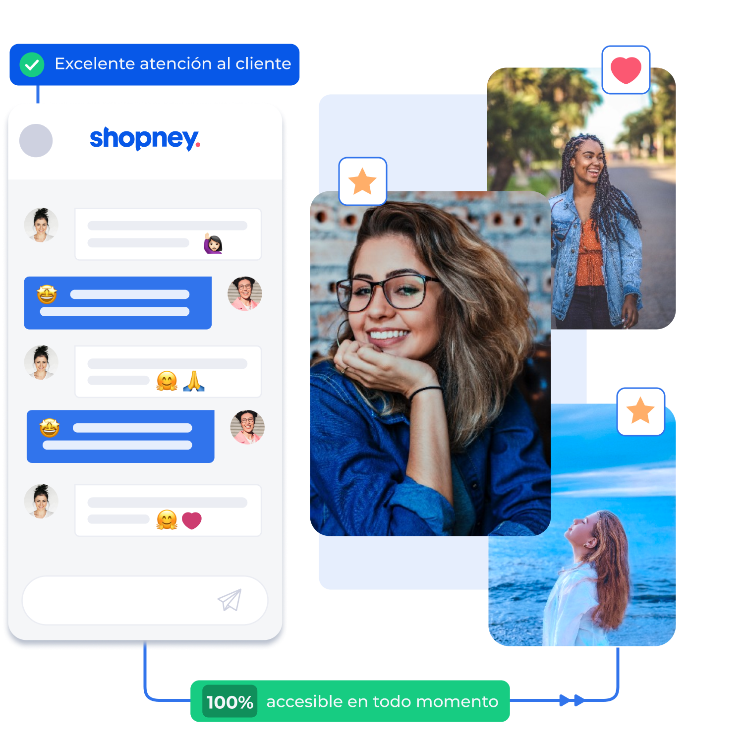 Atención al cliente vía chat, con fotos de respaldo de clientes satisfechos